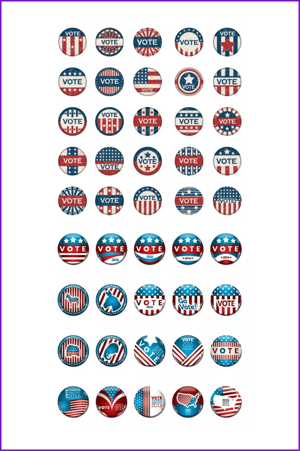 America Icons: 50 Packages of Icons and Badges Related to USA Election.