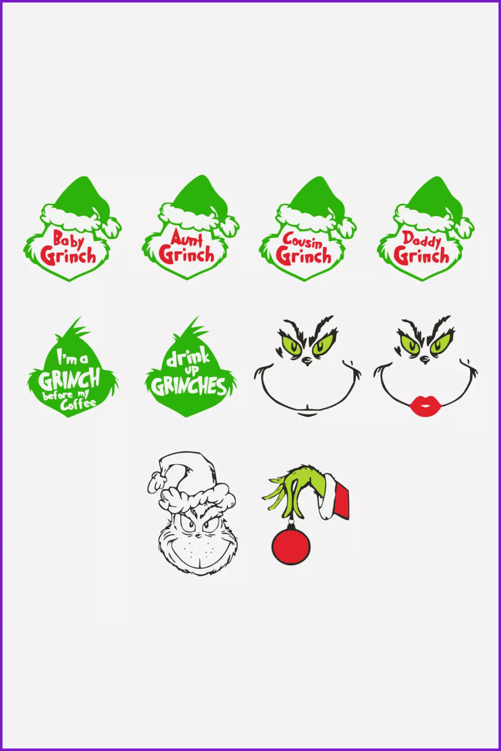 Different icons on the theme of Christmas and Grinch.