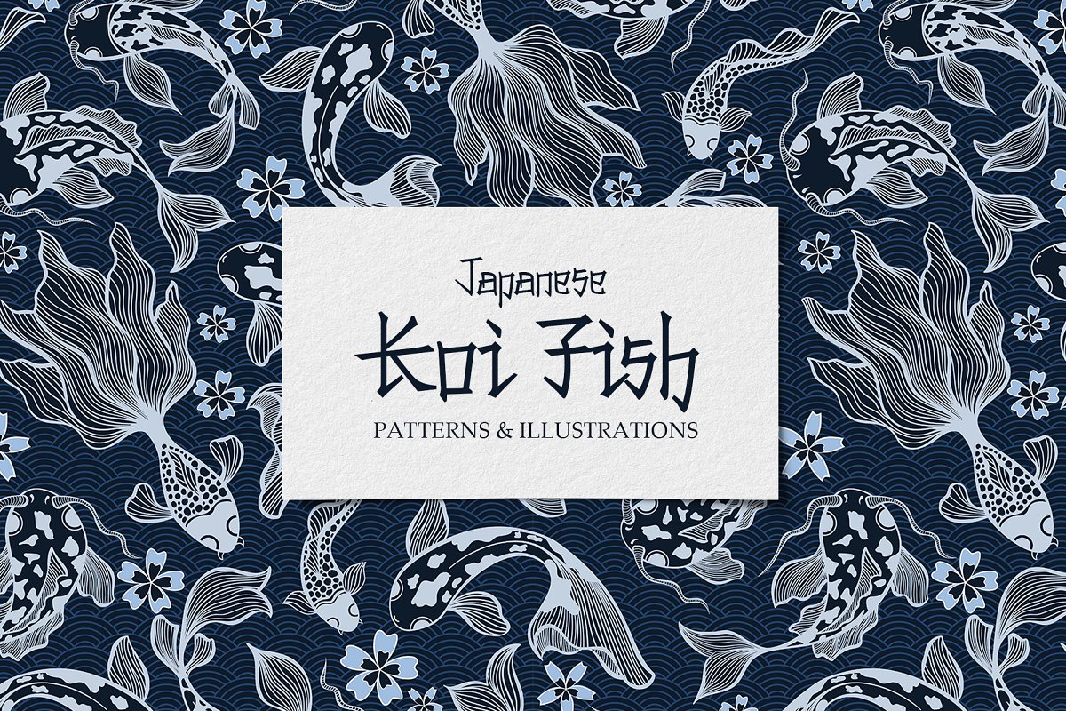 Cover image of Japanese carp koi fish vector seamless patterns.