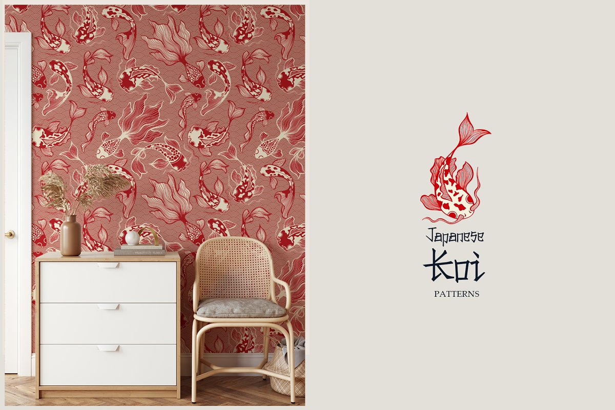 Japanese koi seamless patterns is amazing for wall art.