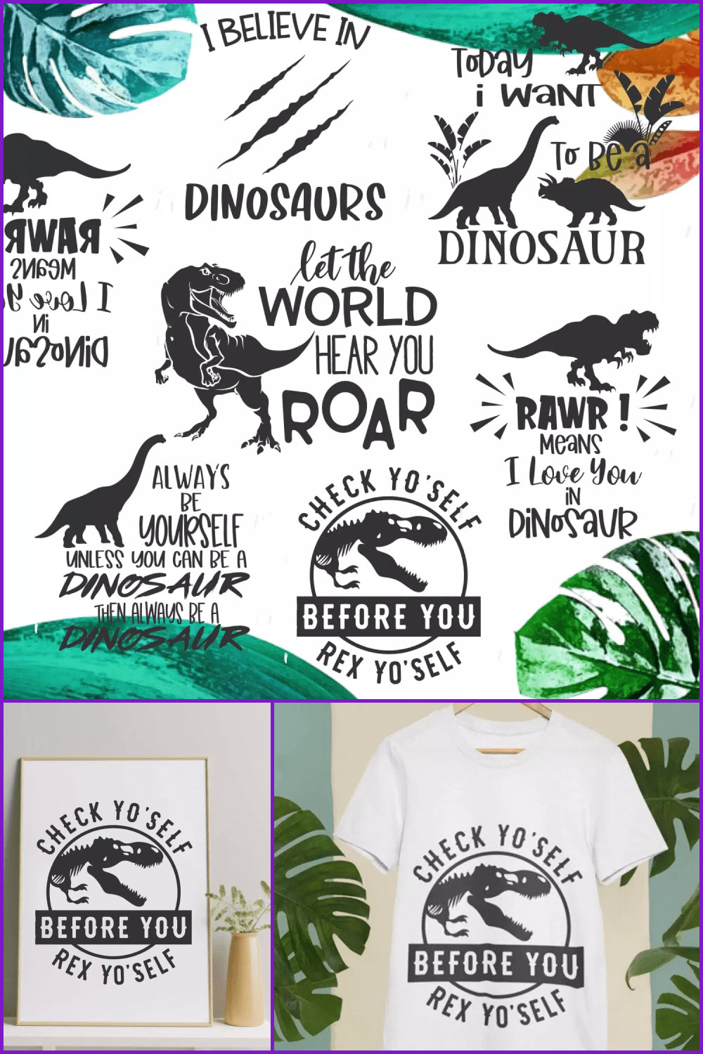 Clipart with dinosaurs in minimalistic style.