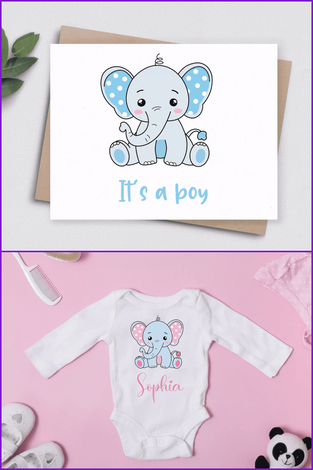 Cute little elephant on baby clothes.