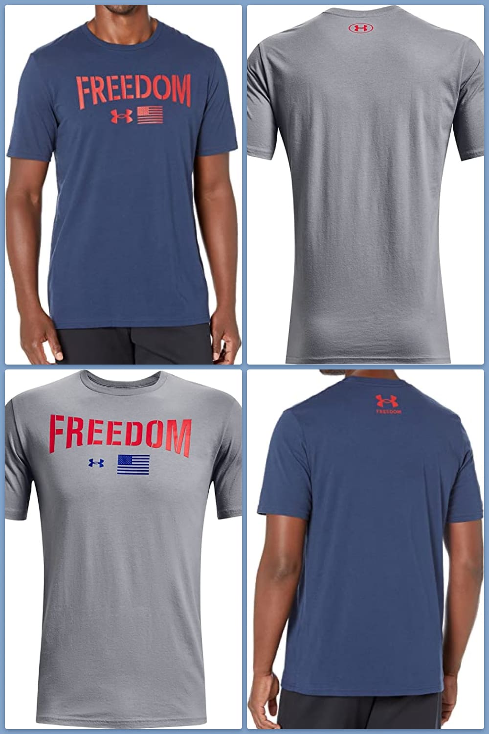 Collage of t-shirts with the inscription Freedom.