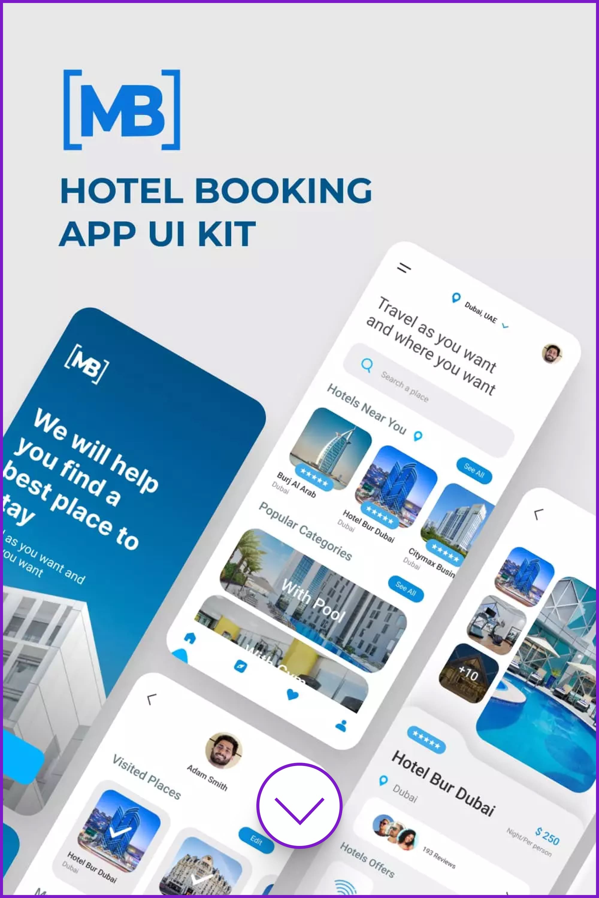 Screenshots of booking app with hotel photos .