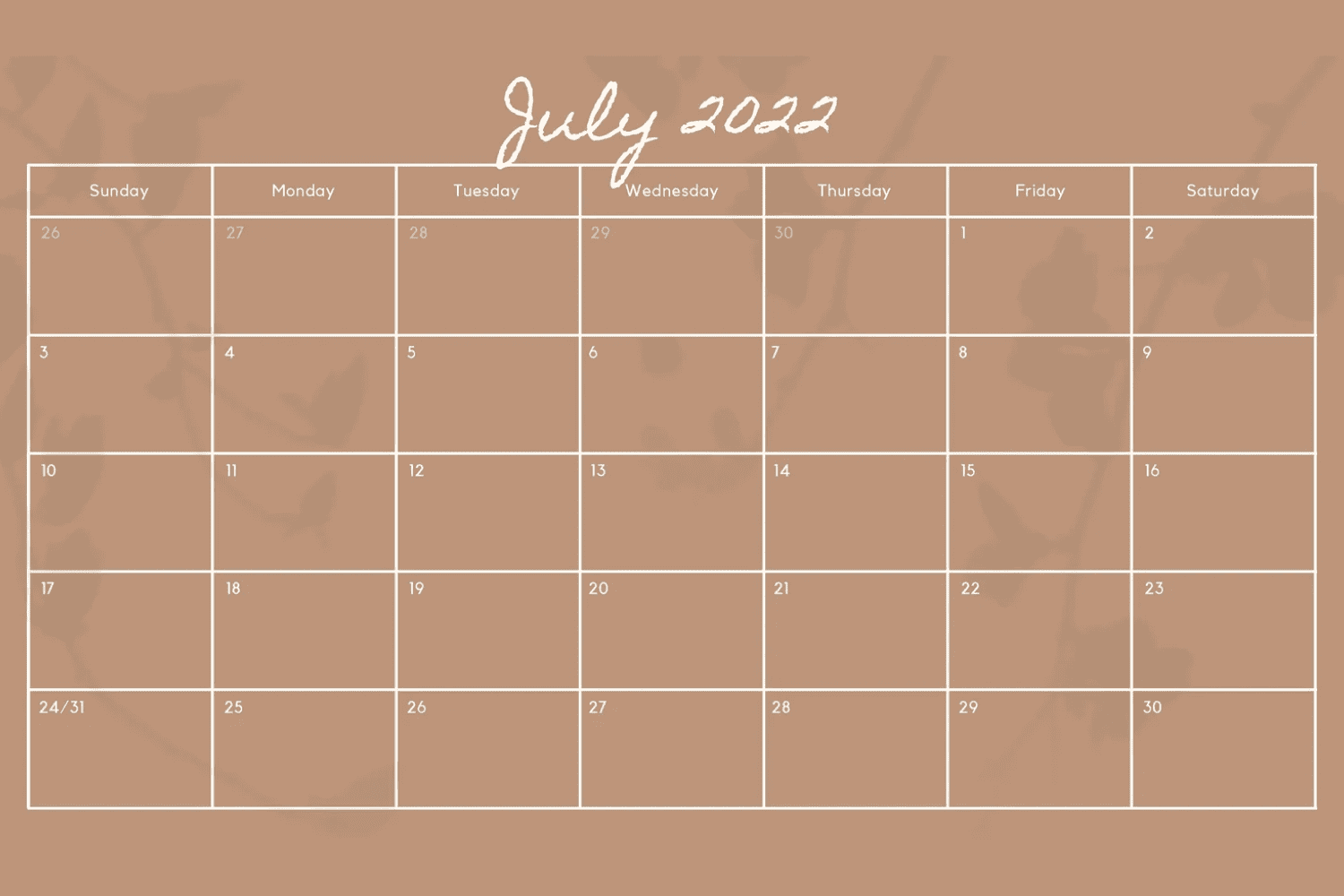 Очень простой календарь в коричневом цвете.