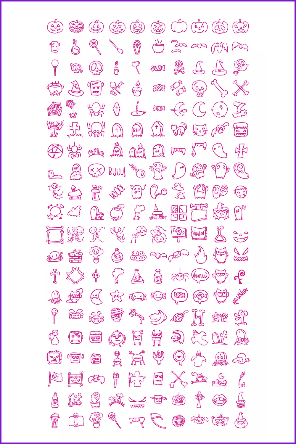 Mix of pink color icons on the theme of Halloween.