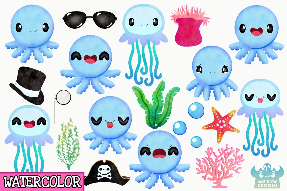 Cool blue octopus in the different mood.