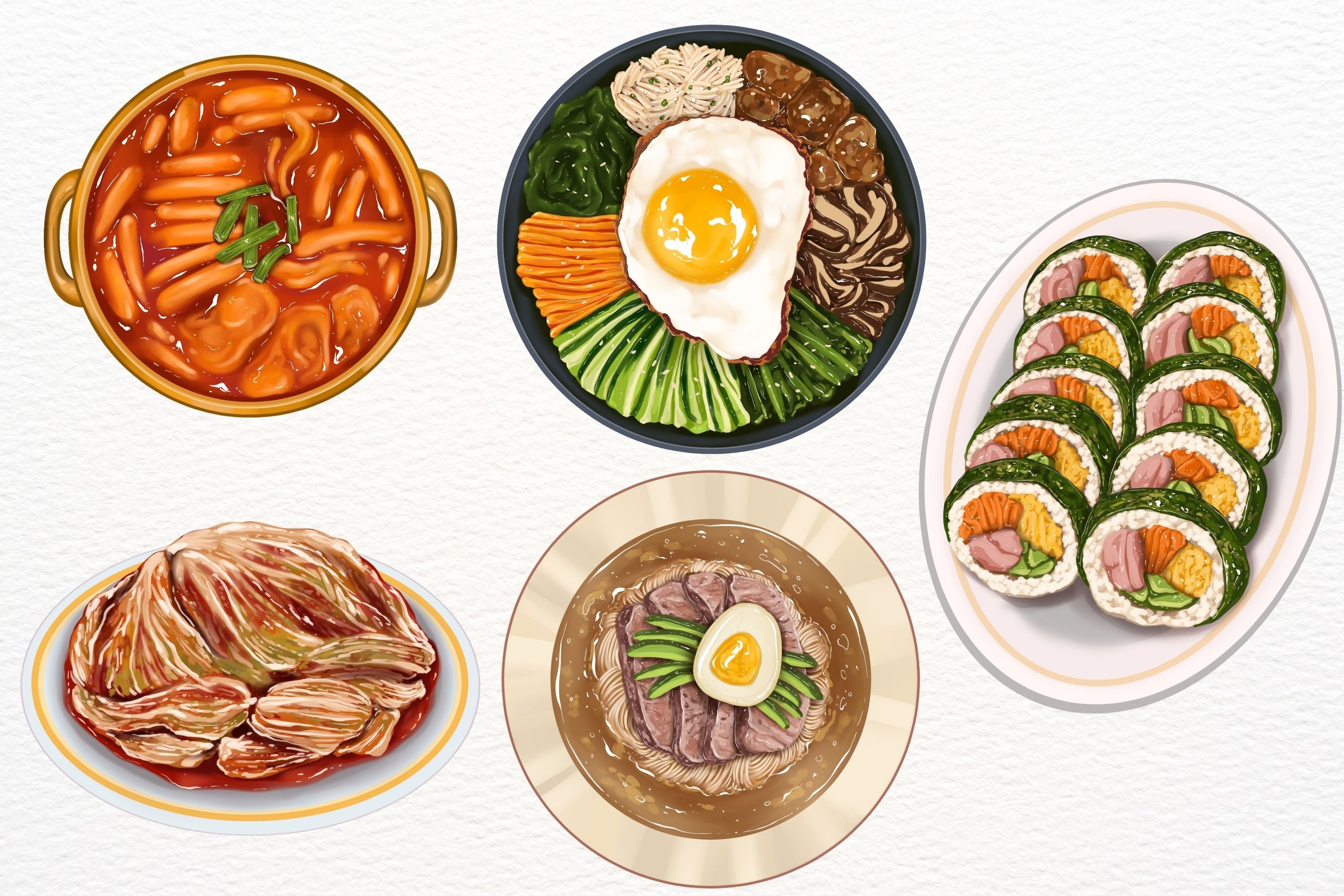 Realistic korean food illustration.
