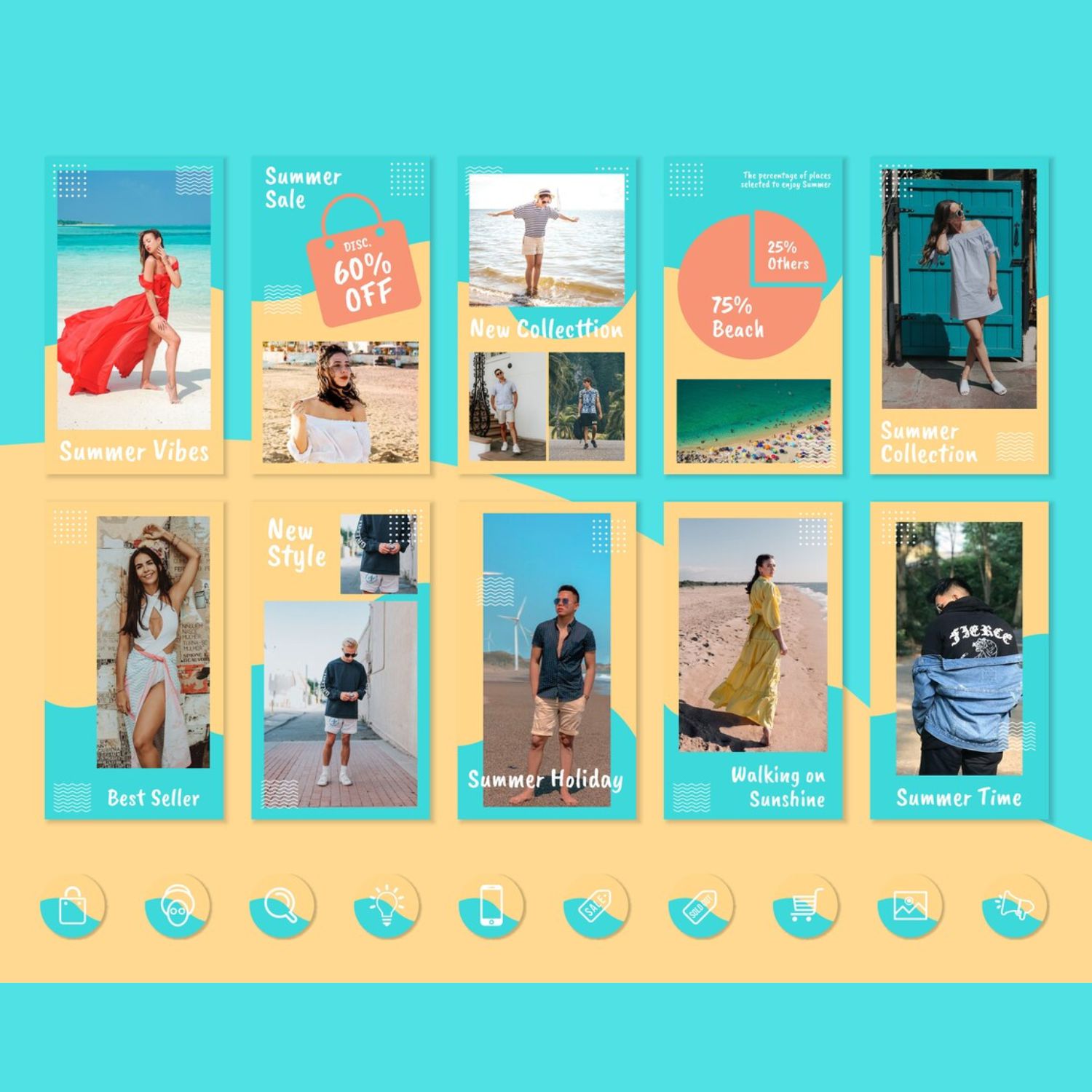 Summer Fashion Marketing Story And Post Social Media Template Examples.