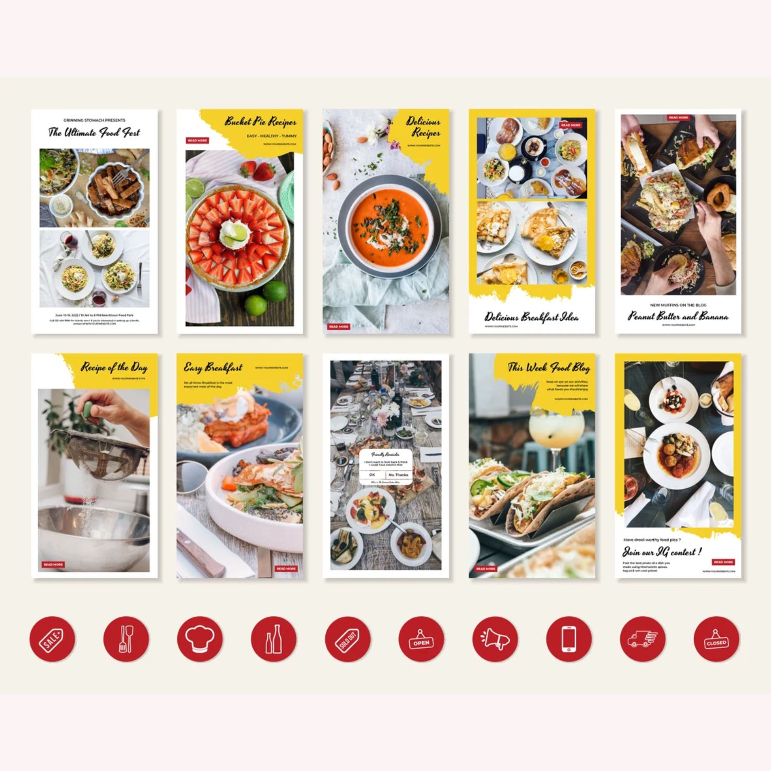Restaurant Food Blogger Story And Icon Social Media Template Examples.