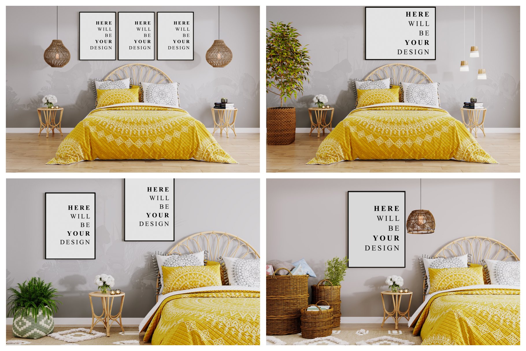 Yellow bedroom interior in a modern style.