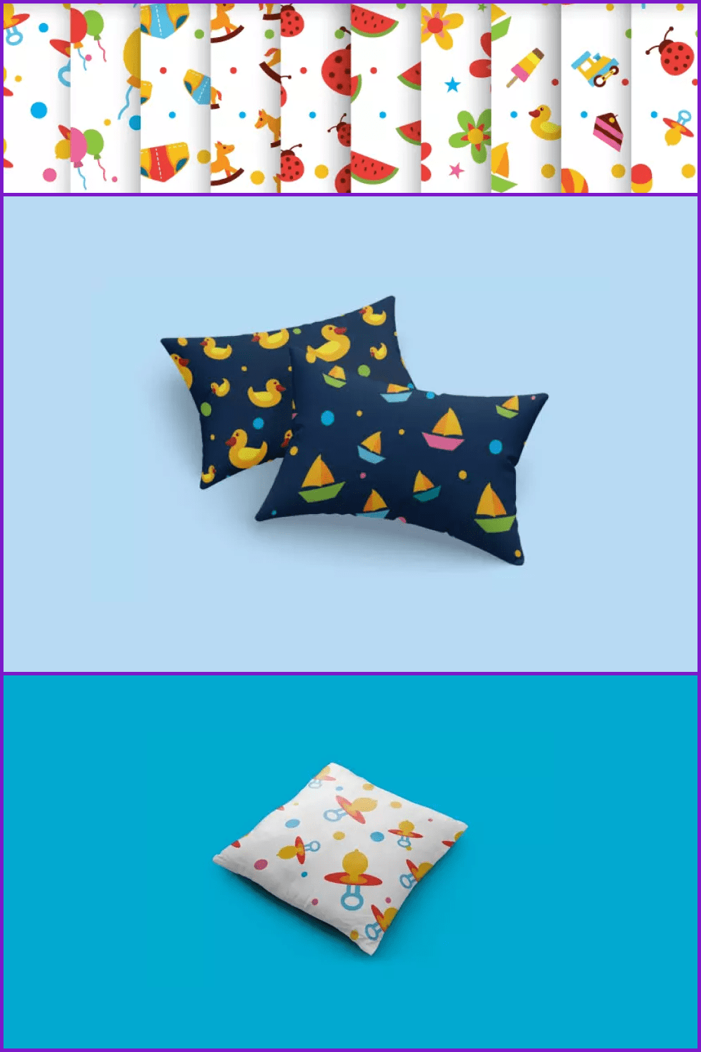 Pillows with baby patterns.