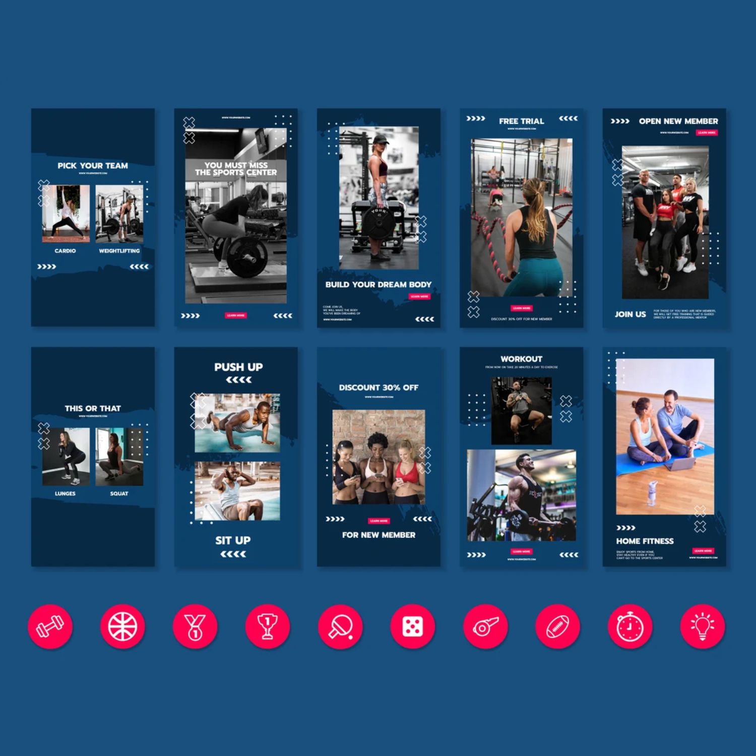 Home Fitness And Coach Instagram Template Examples.