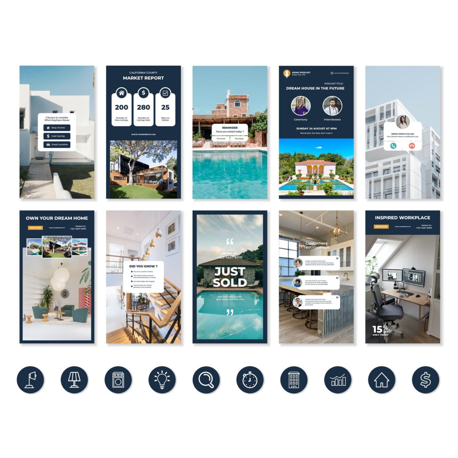 Real Estate Agency Realtor Story And Icon Social Media Template Examples.