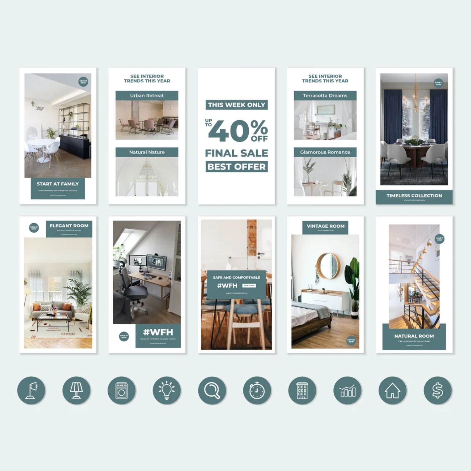 Home Decor Story And Icon Social Media Template Canva Photoshop Illustrator Examples.