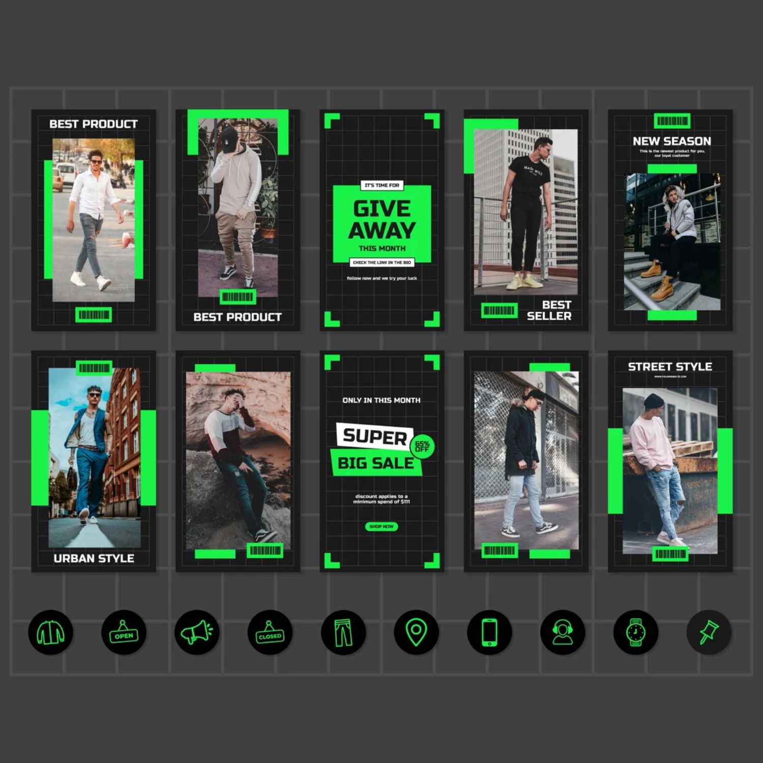 Street Wear Marketing Posts Canva Instagram Template Stories Example.