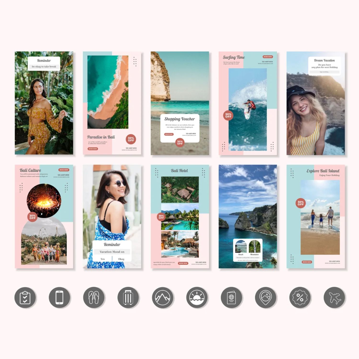 Holiday Tour and Travel Vacation Instagram Story And Post Canva Photoshop Illustrator Template Examples.
