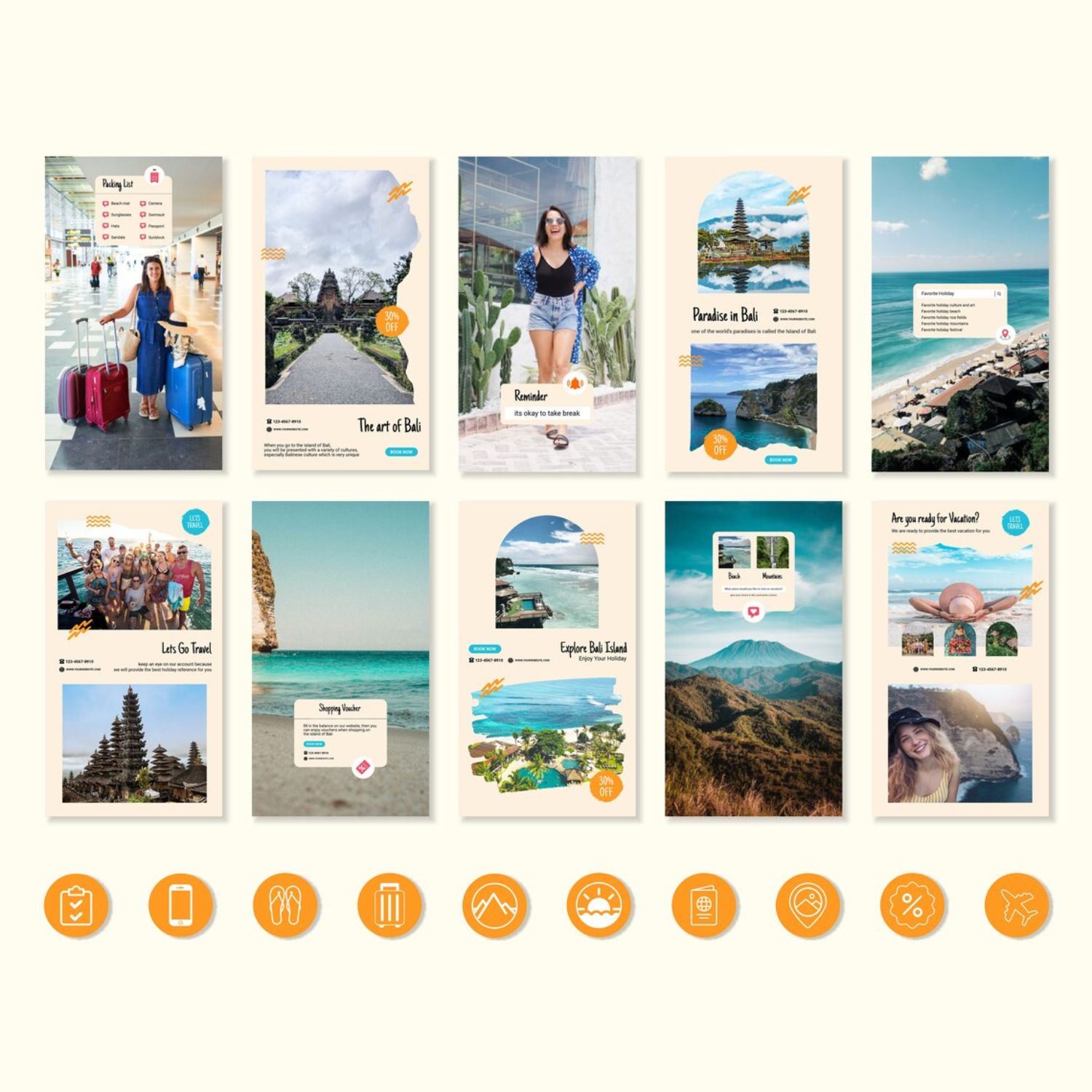 Holiday Vacation Tour and Travel Canva Template Story and Post Template Examples.