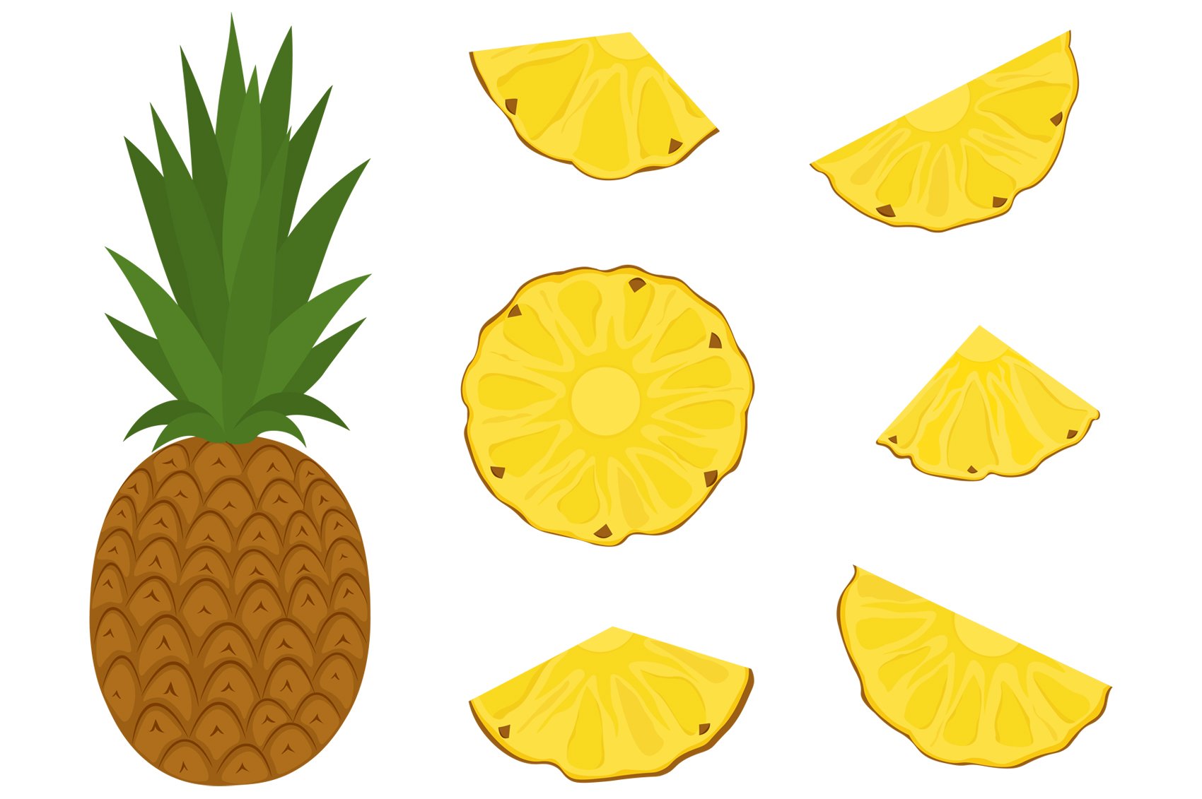 Diverse of the pineapple parts.