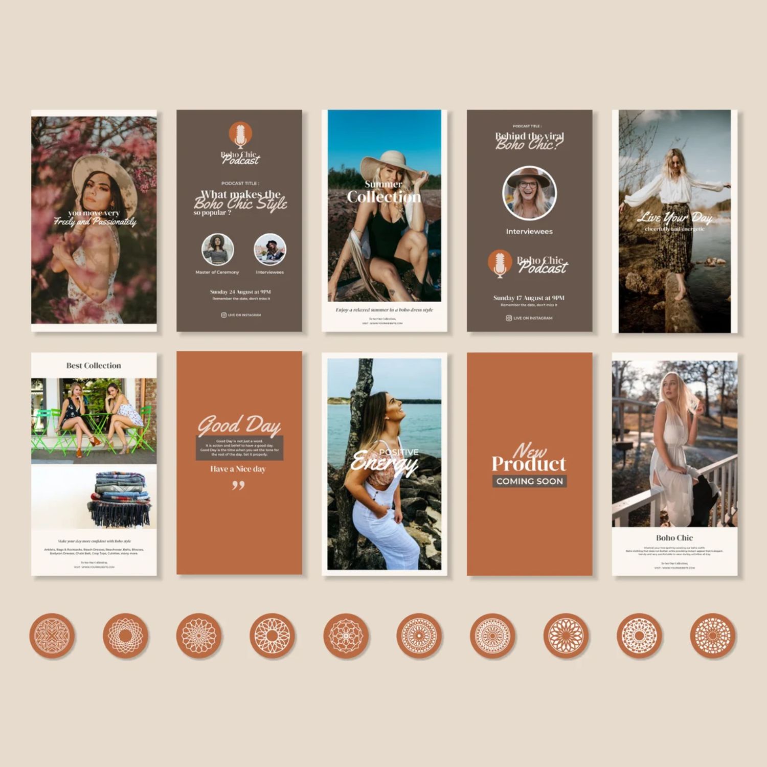 Boho Chic Story And Post Instagram Marketing Template Examples.