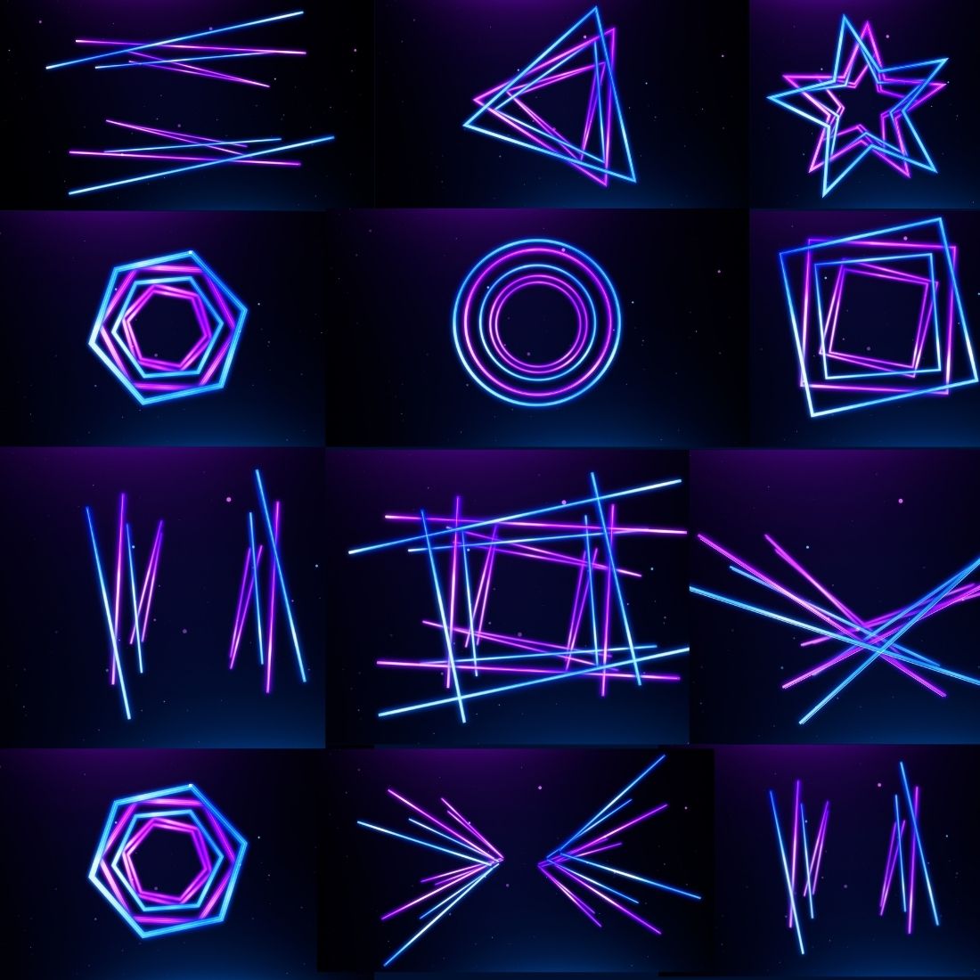 Blue And Pink Neon Lines And Shape Loop Backgrounds Pack 12in1 cover image.