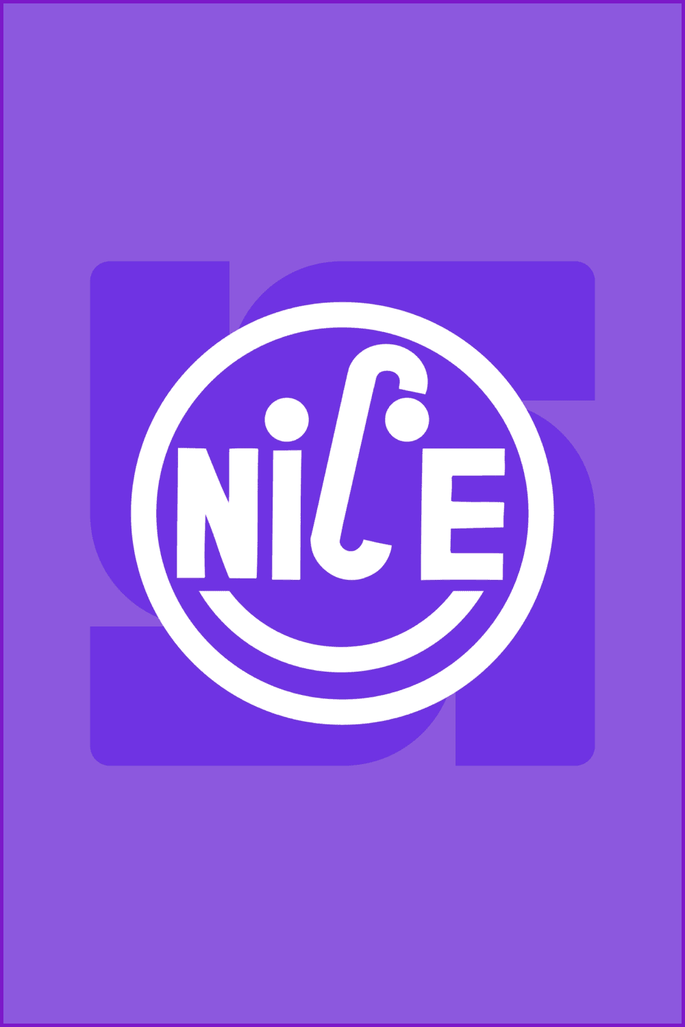 White circle with letters on purple background.