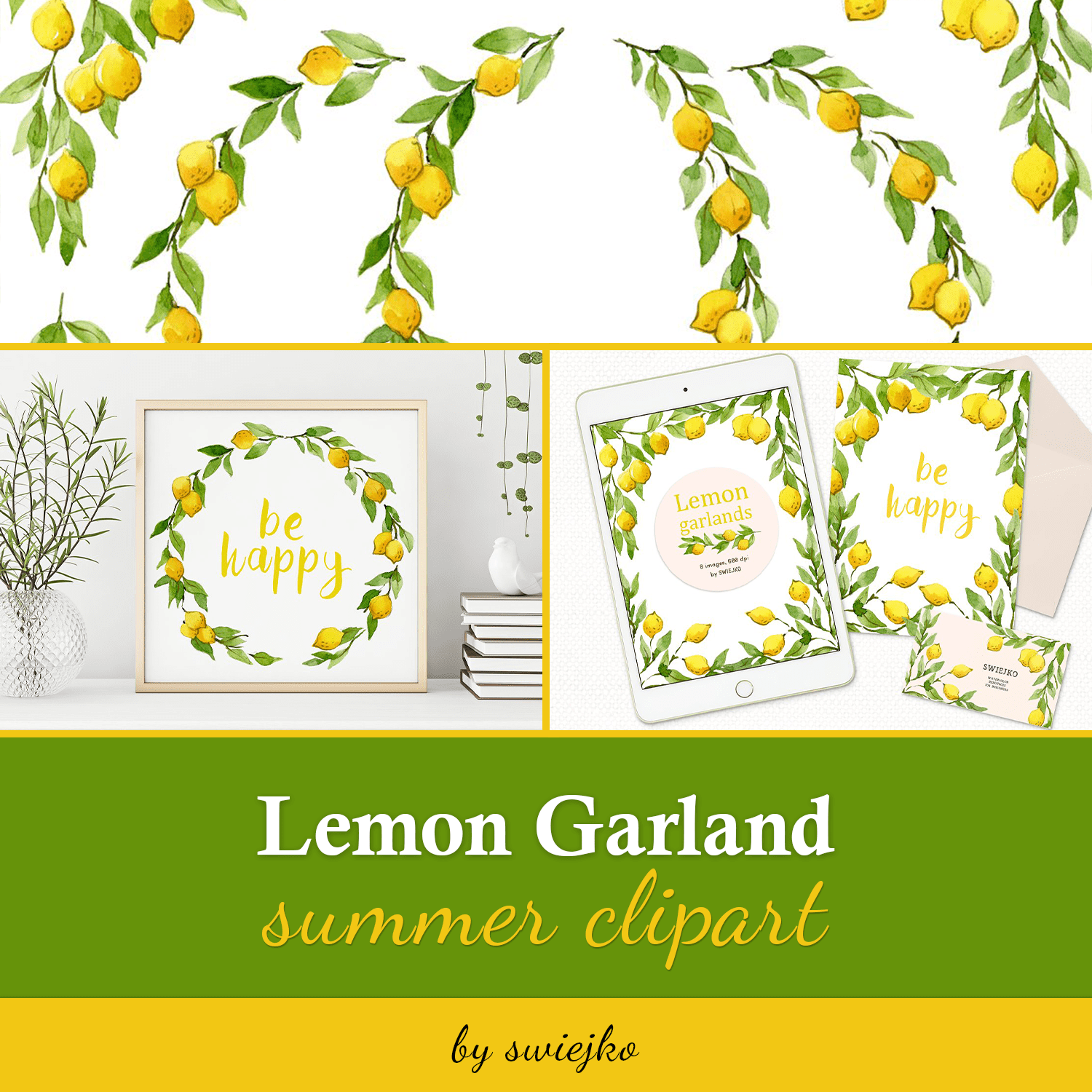 Lemon Garland, summer clipart cover.