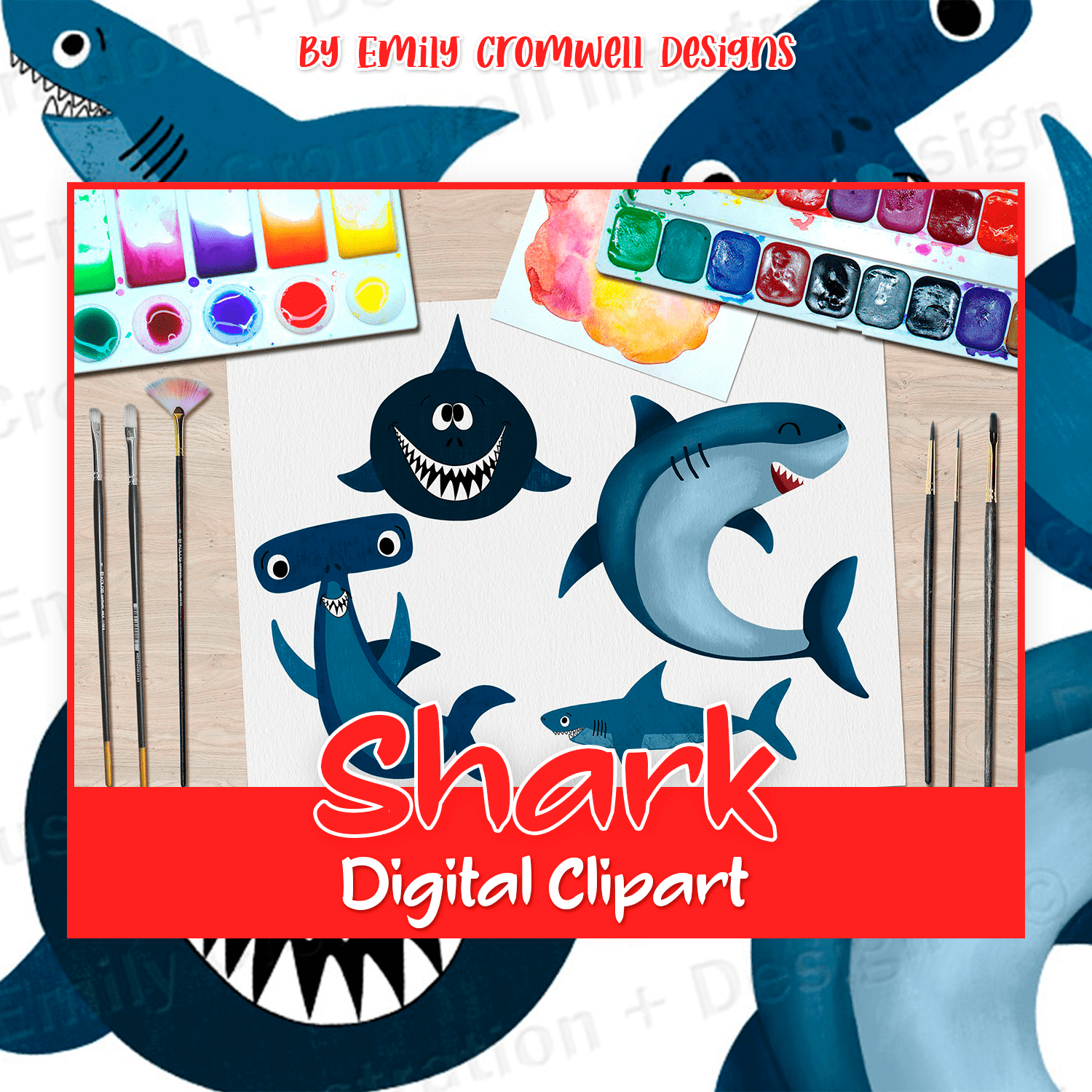 Shark Digital Clipart cover.