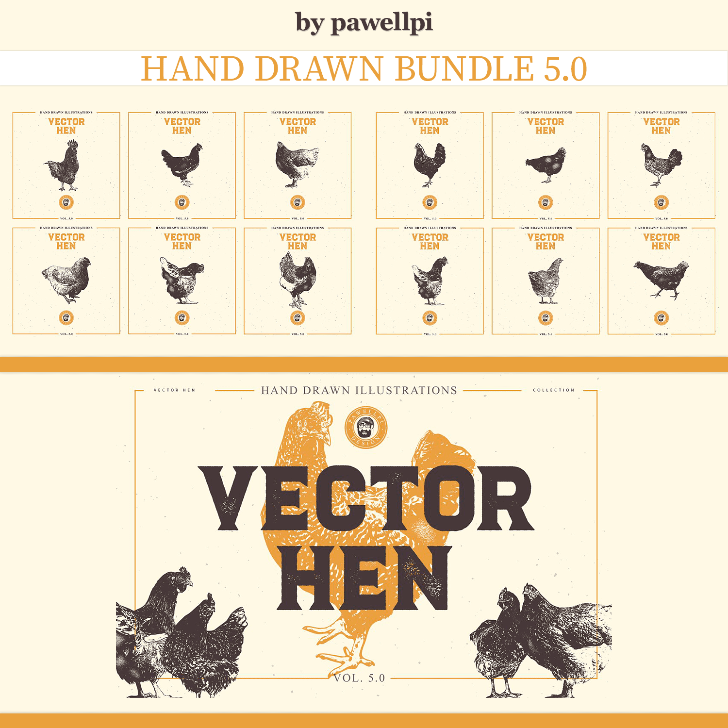 VECTOR HEN HAND DRAWN BUNDLE 5.0 cover.