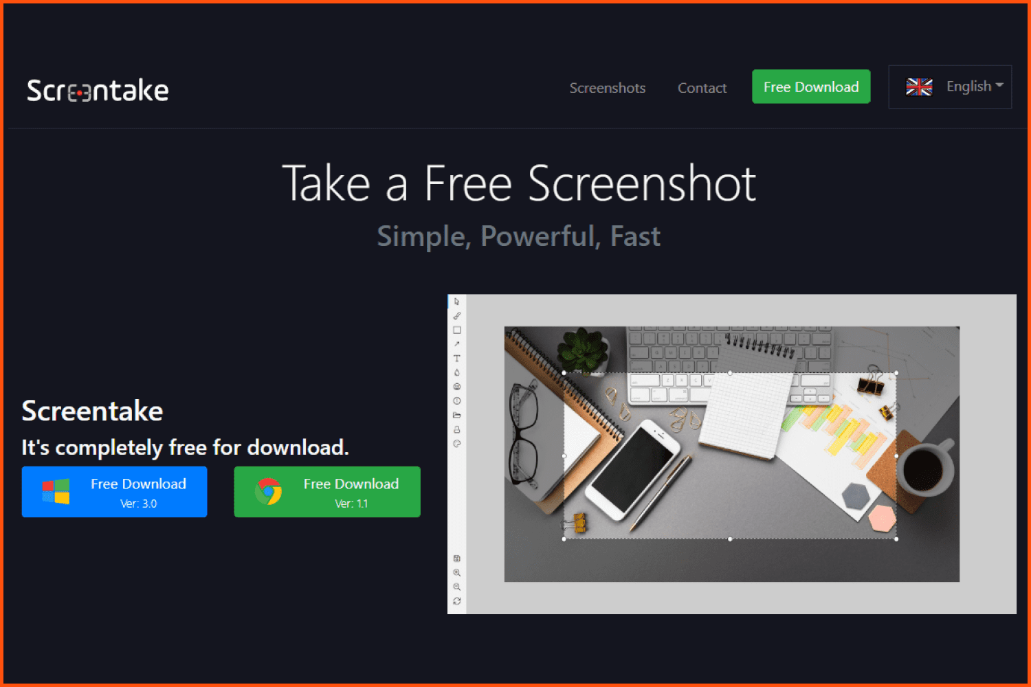 Screenshot of ScreenTake home page.