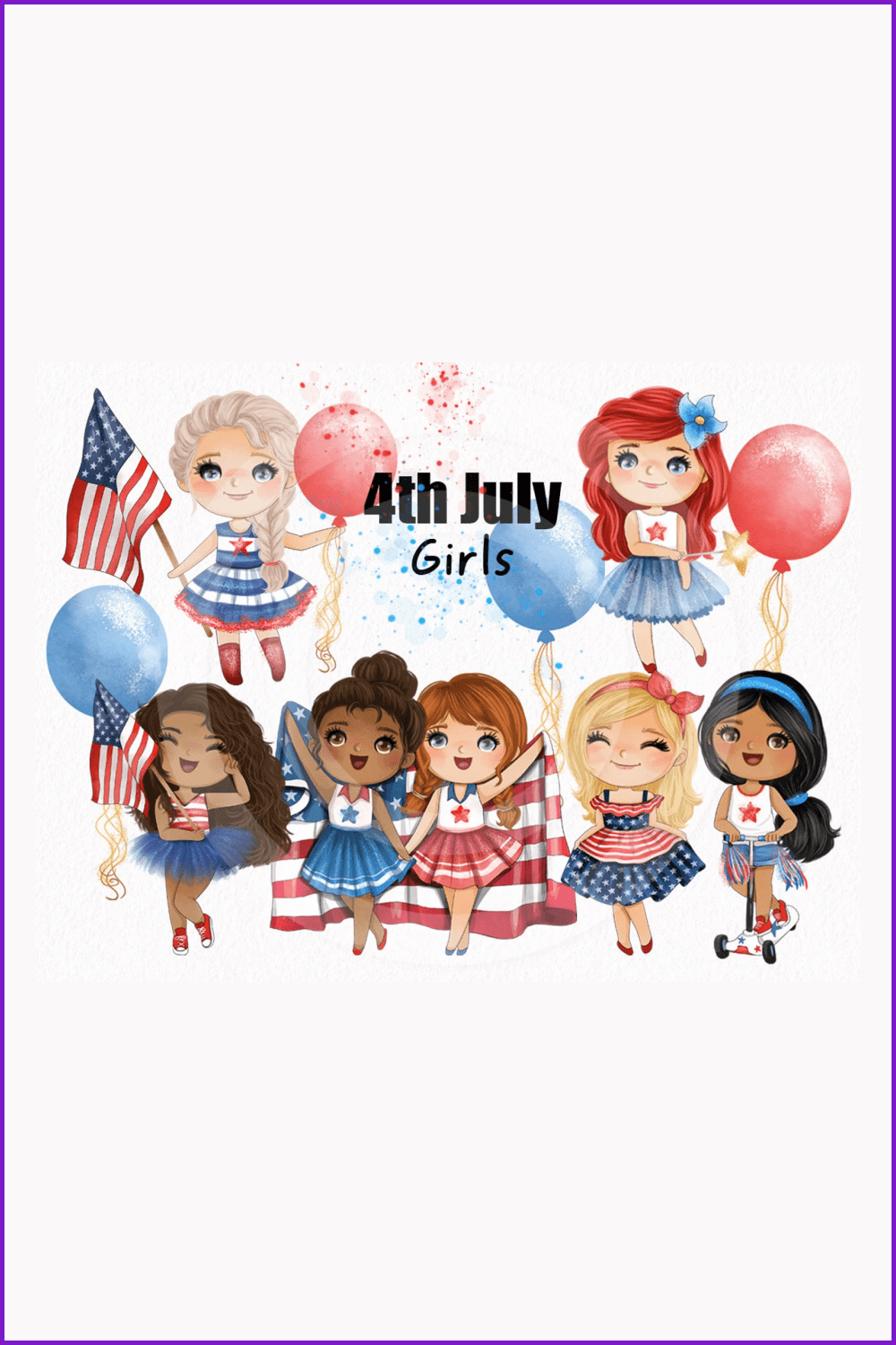 4th of July Girls Clipart.
