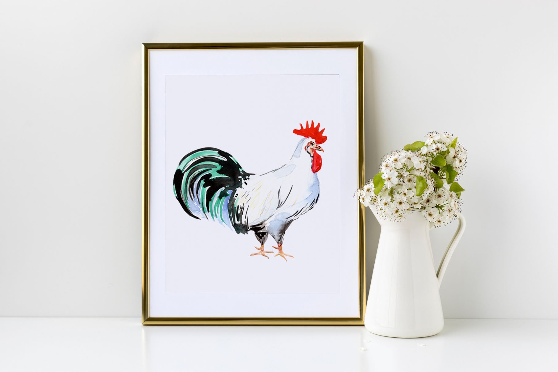 White poster with a chicken.