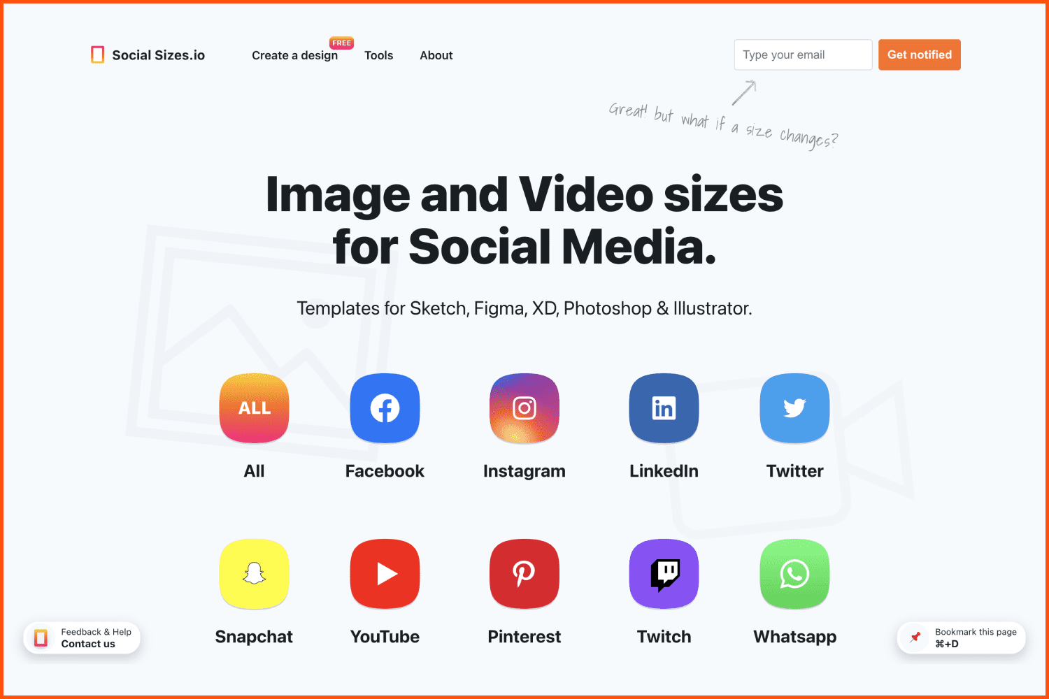 Screenshot of Social Sizes home page.