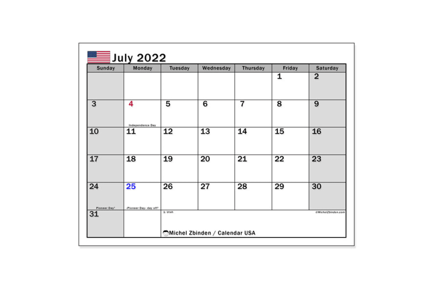 Calendar in gray colors with american flag.