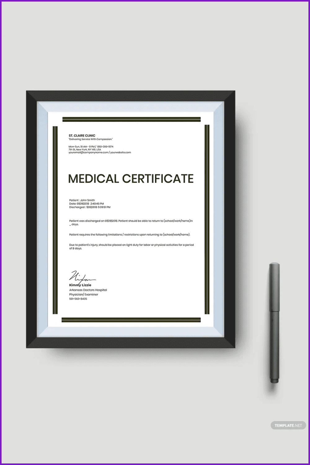 Medical Certificate Template for Injury.