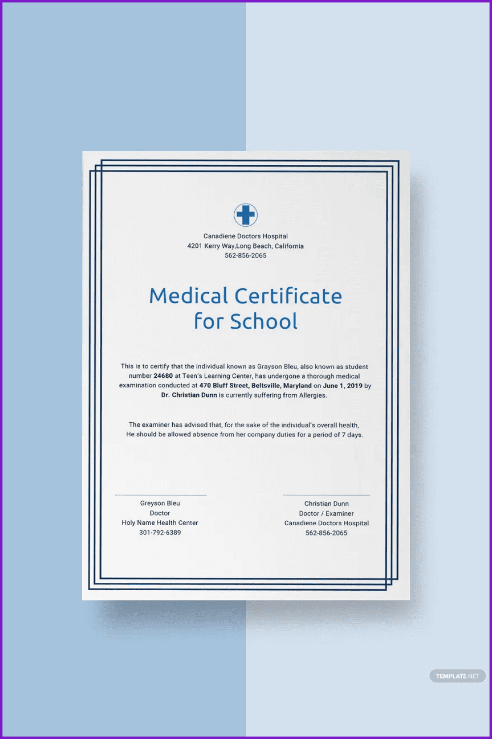Medical Certificate for School Template.