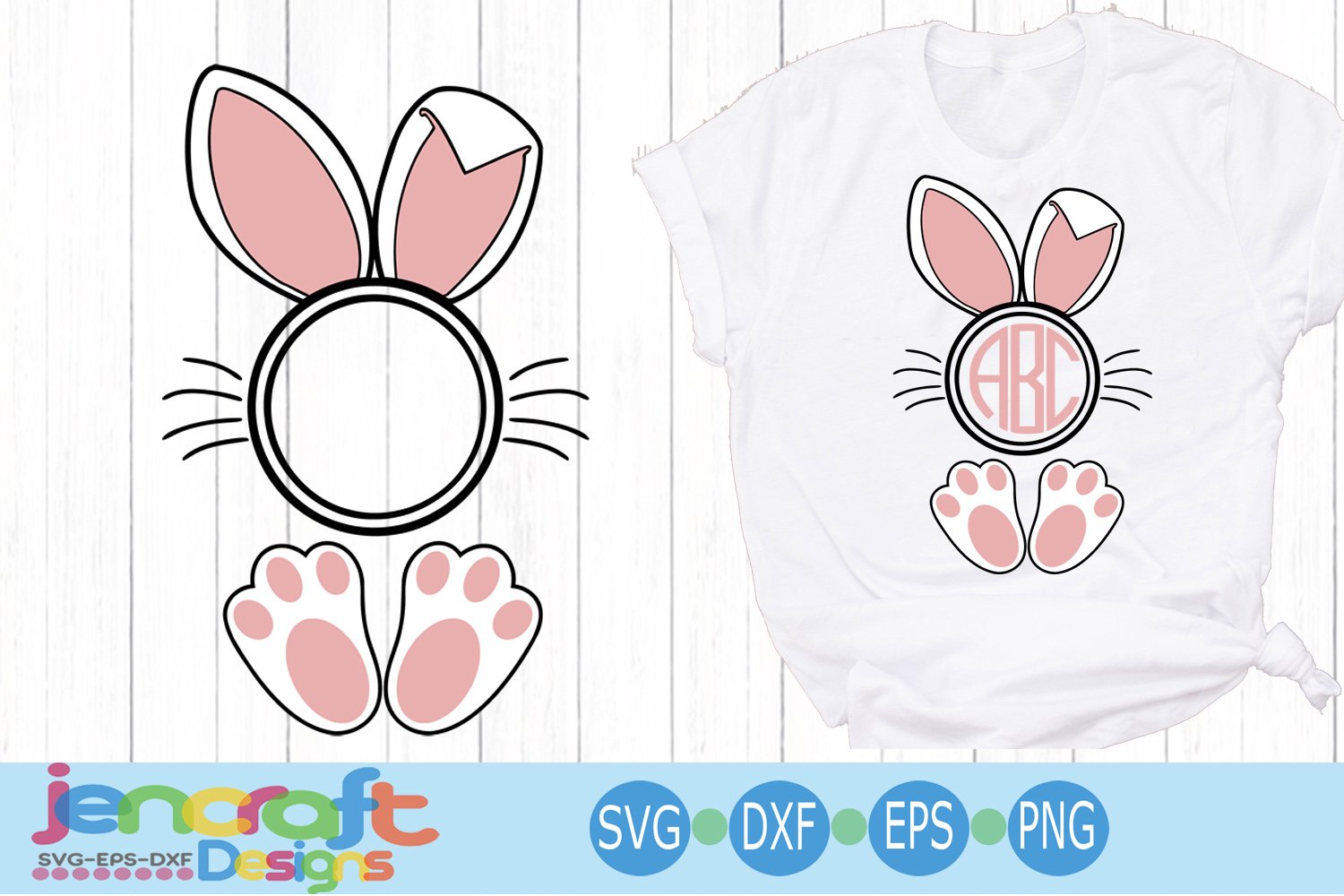 White t-shirt with the pink bunny ears.