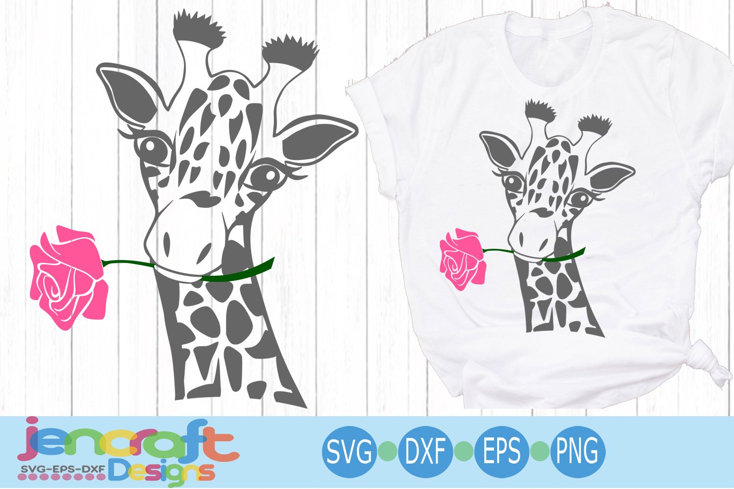 Two giraffes and a rose svg cut file.