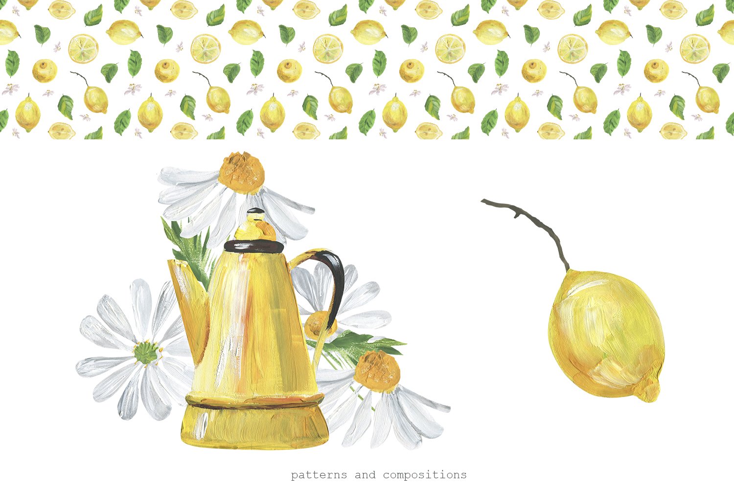 Vintage yellow teapot with lemon.