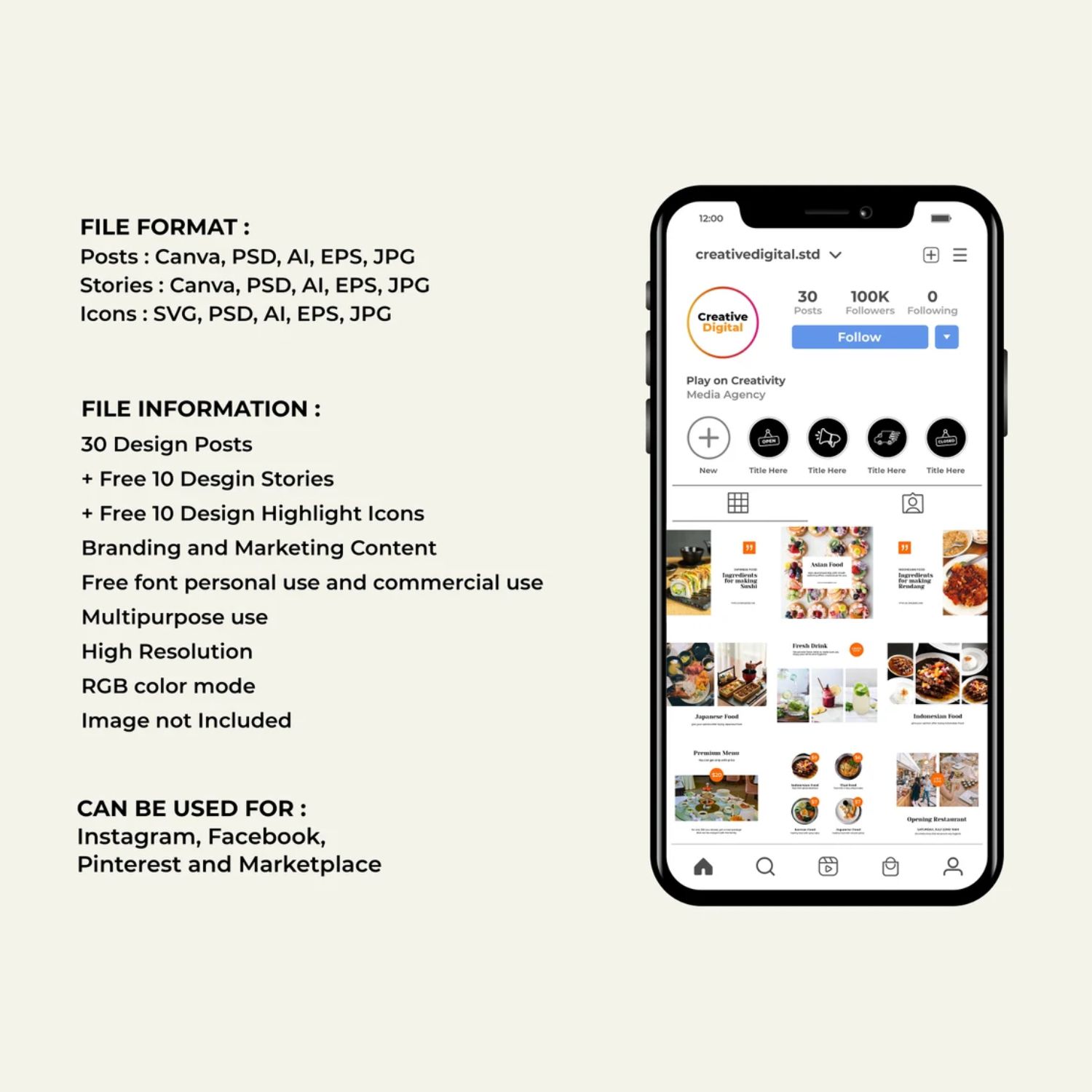 Restaurant Business Instagram Template Designs Description.