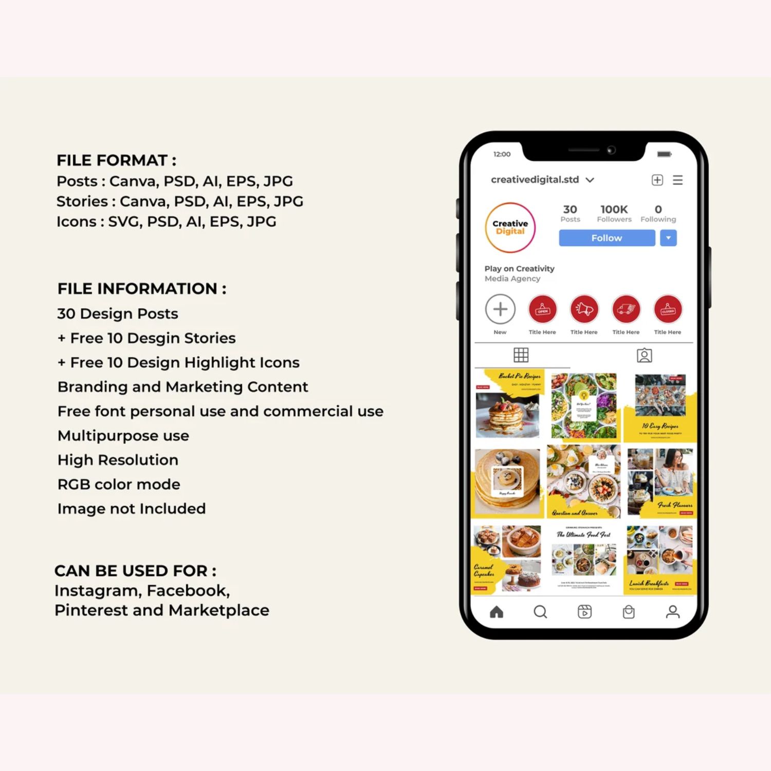 Restaurant Food Blogger Story And Icon Social Media Template Description.