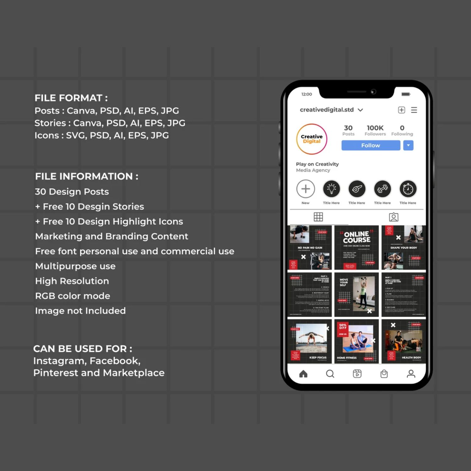 Home Fitness Story and Icon Social Media Template Description.