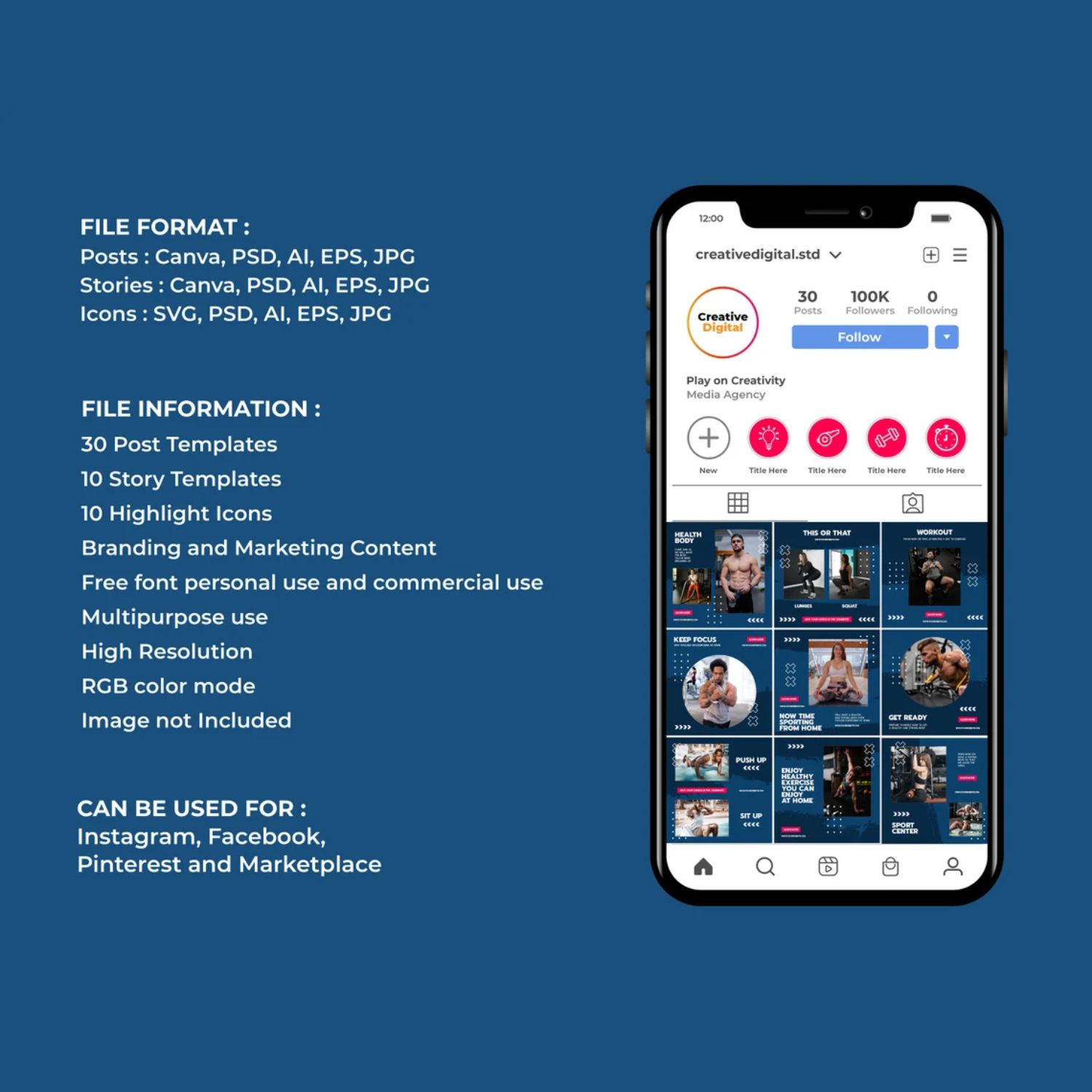 Home Fitness And Coach Instagram Template Description.