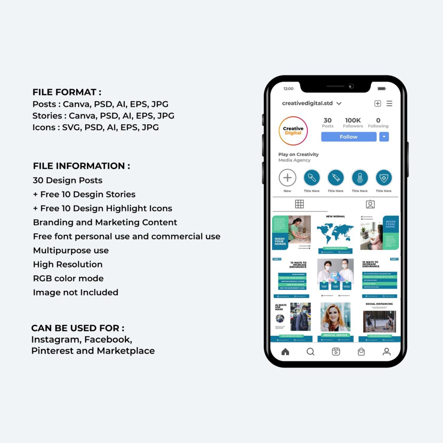 Medical Instagram Marketing Story And Icon Templates Description.