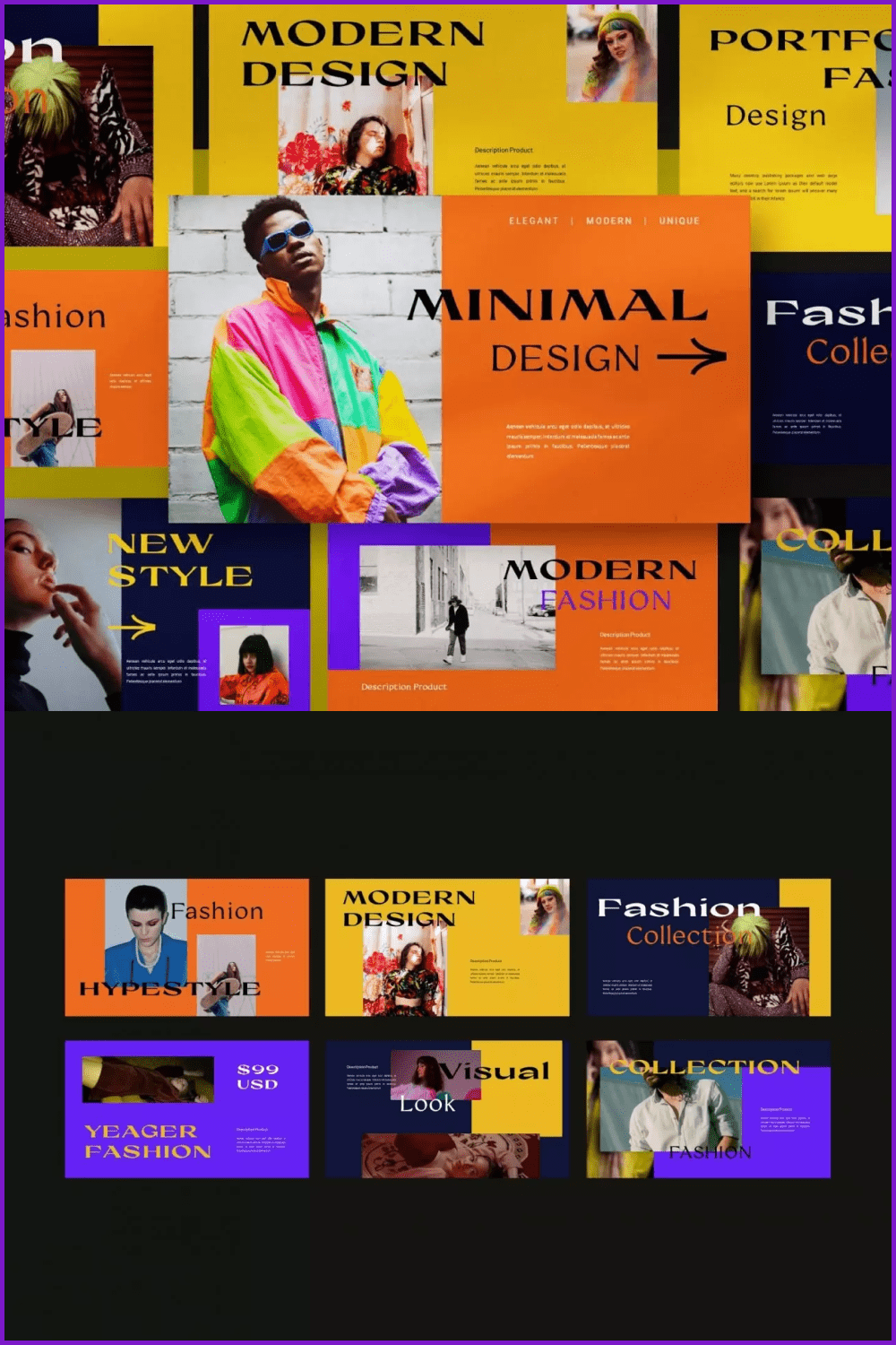Colorful collage with eye-catching stylish fonts and layouts .
