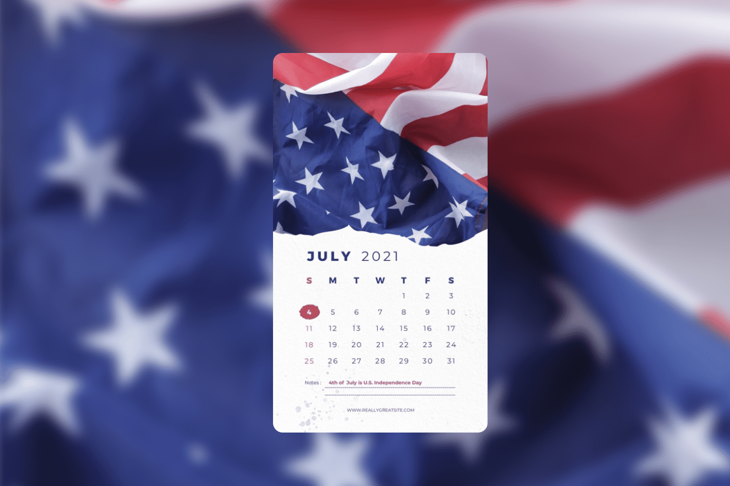 Calendar with american flag.
