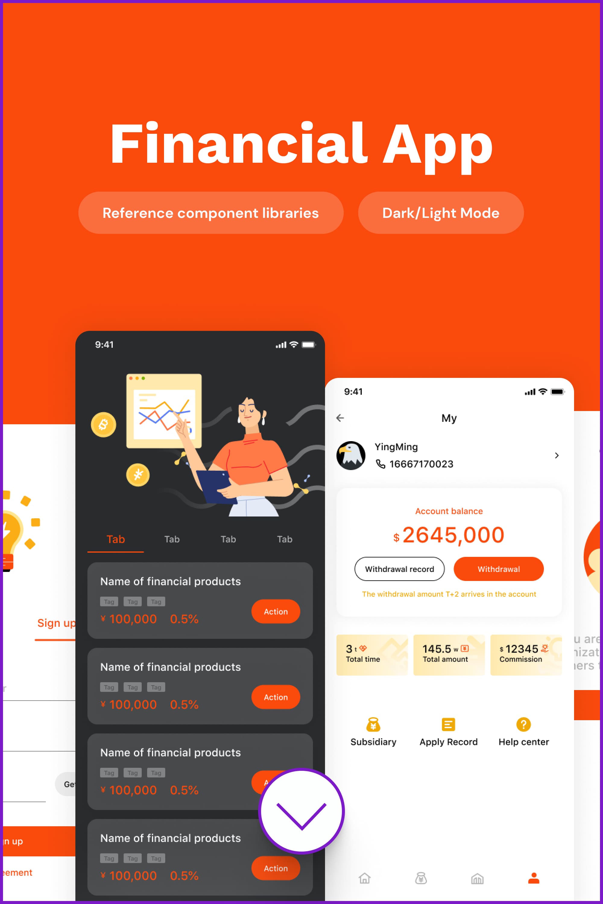 Financial app with the bright orange accent color.