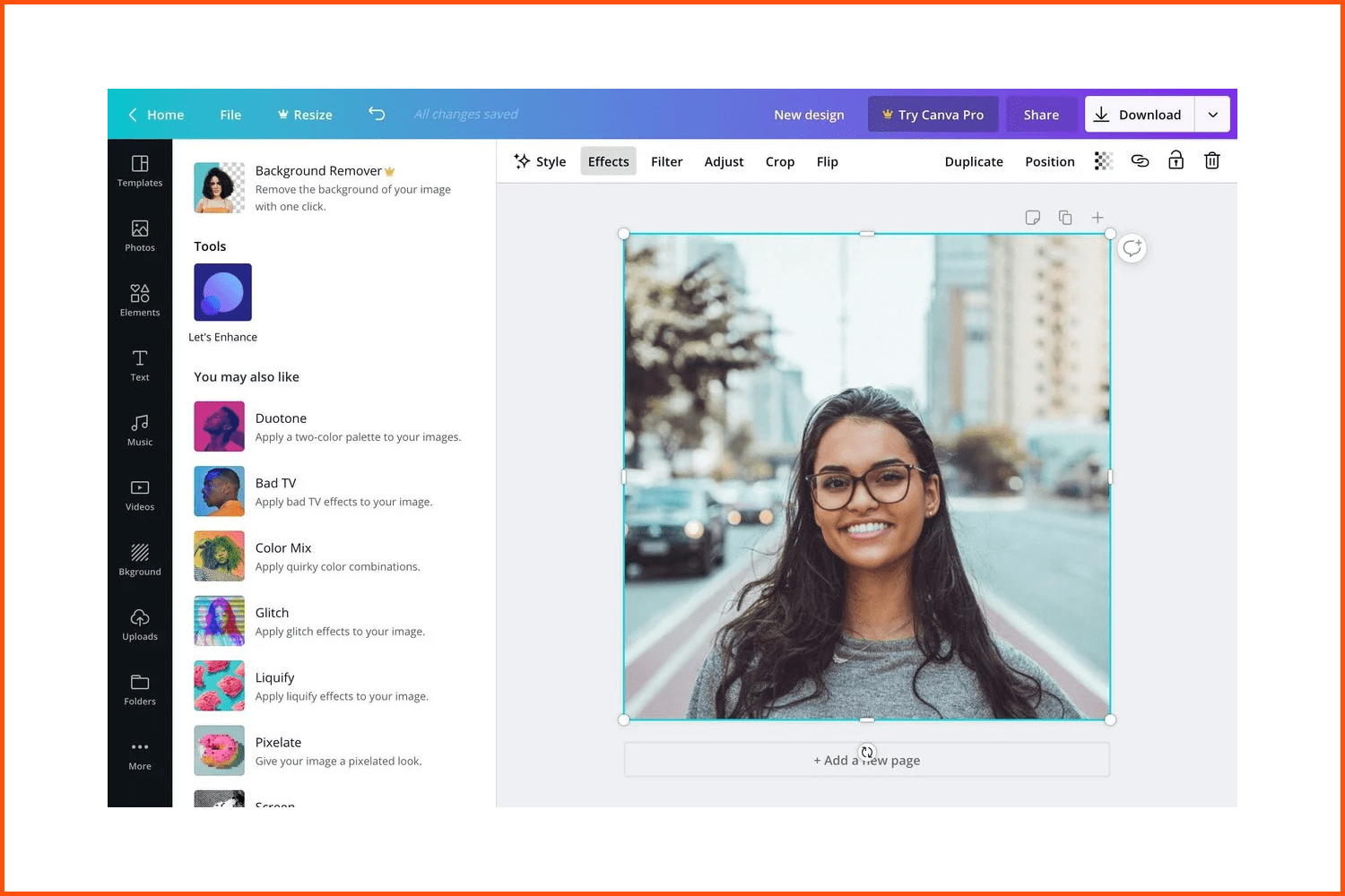 Screenshot of Canva home page.
