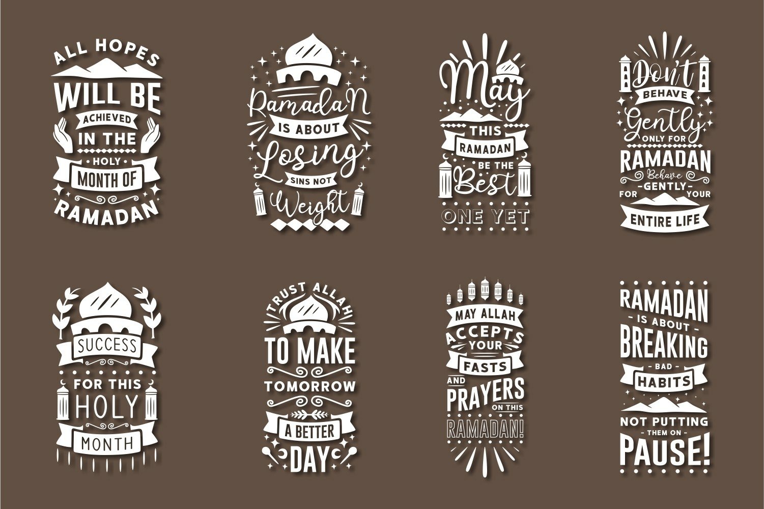 Some set of the ramadan phrases with illustration.