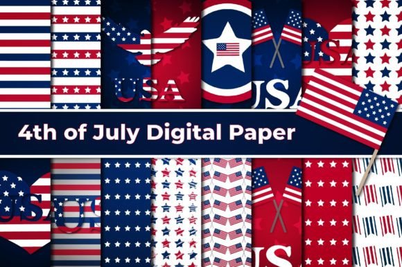 4th of july digital paper and background set